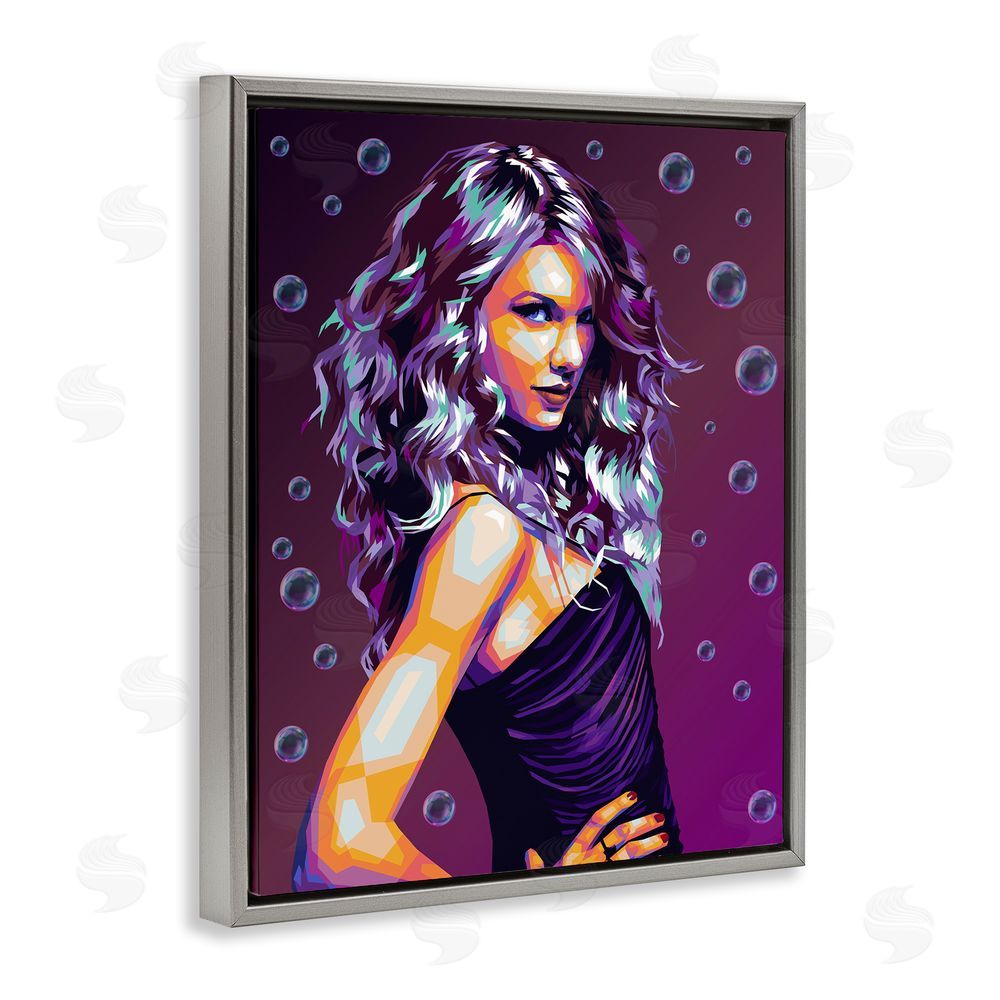 Birch & Ink Modern Purple Girl with Bubbles Grey Floating Frame Canvas Wall Art Print