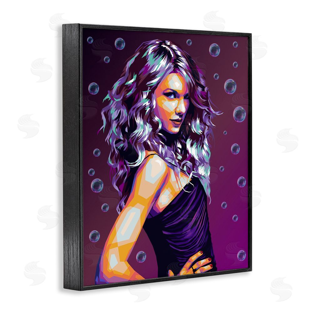 Birch & Ink Modern Purple Girl with Bubbles Black Framed Giclee Wall Art Print