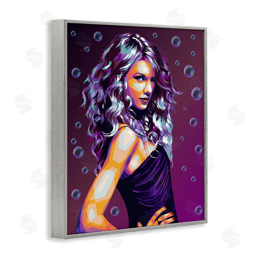 Birch & Ink Modern Purple Girl with Bubbles Gray Framed Giclee Wall Art Print