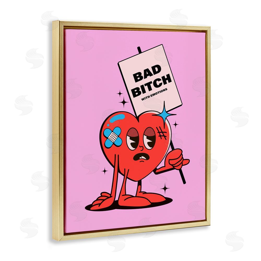 House of Lulu Bad B*tch Emotional Heart Gold Floating Frame Canvas Wall Art Print