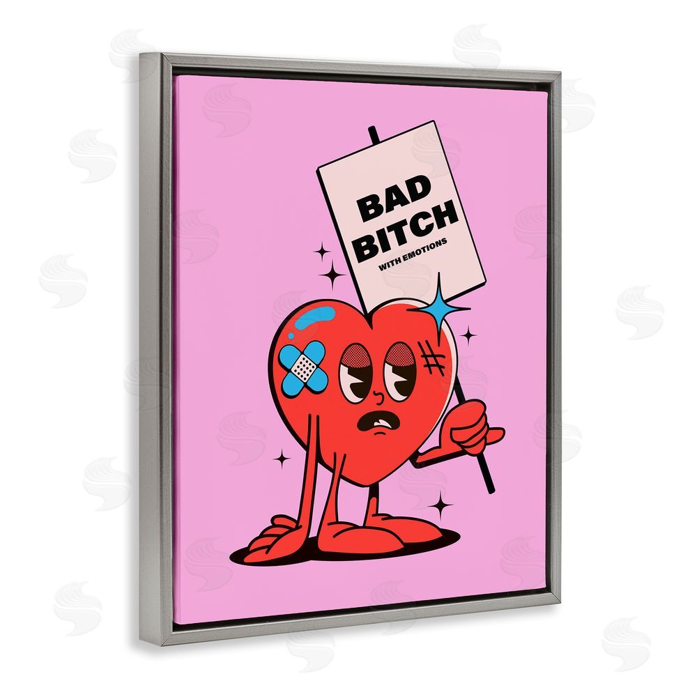 House of Lulu Bad B*tch Emotional Heart Grey Floating Frame Canvas Wall Art Print