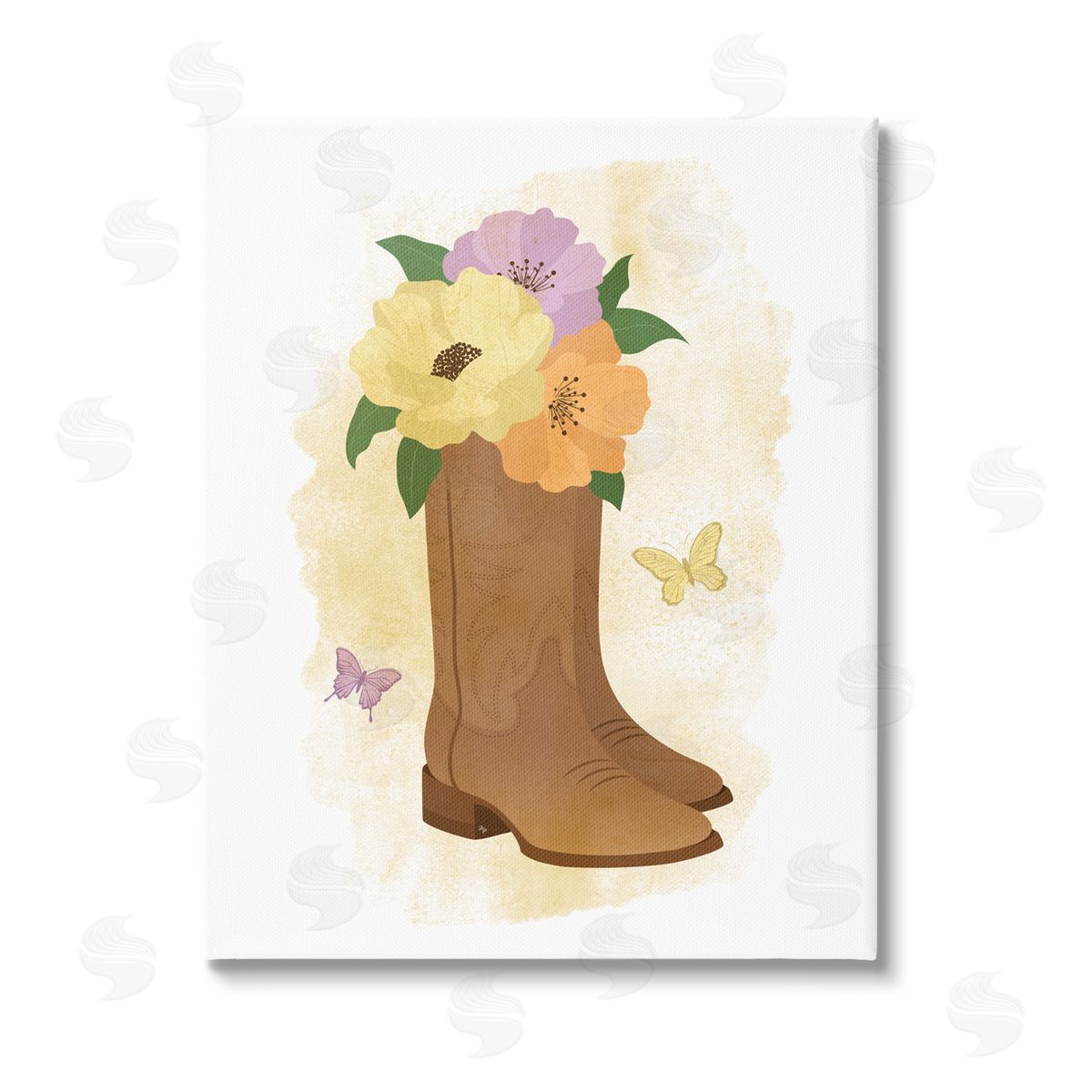 Martina Pavlova Blooming Country Boots Stretched Canvas Wall Art Print
