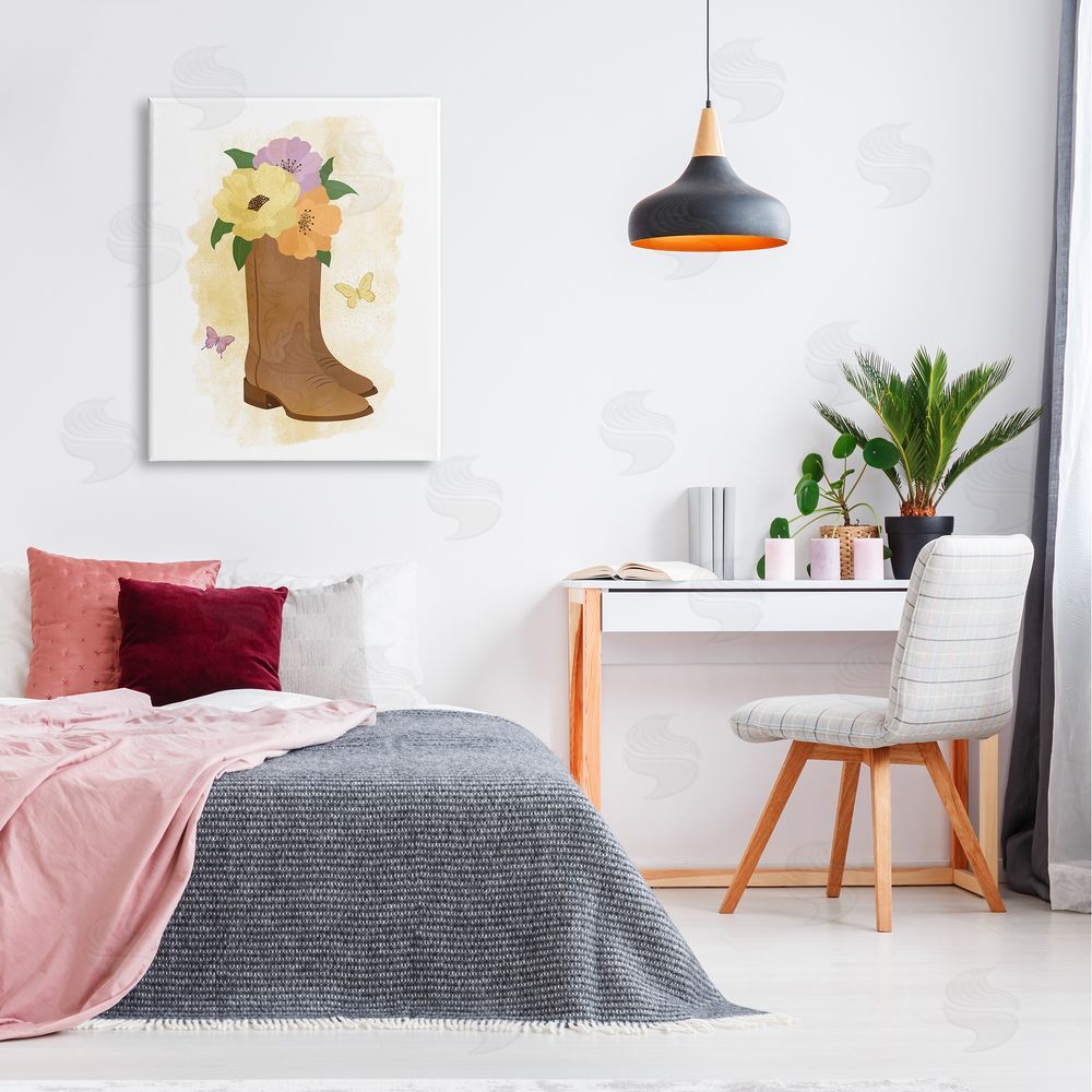 Martina Pavlova Blooming Country Boots Canvas Wall Art Print in Room