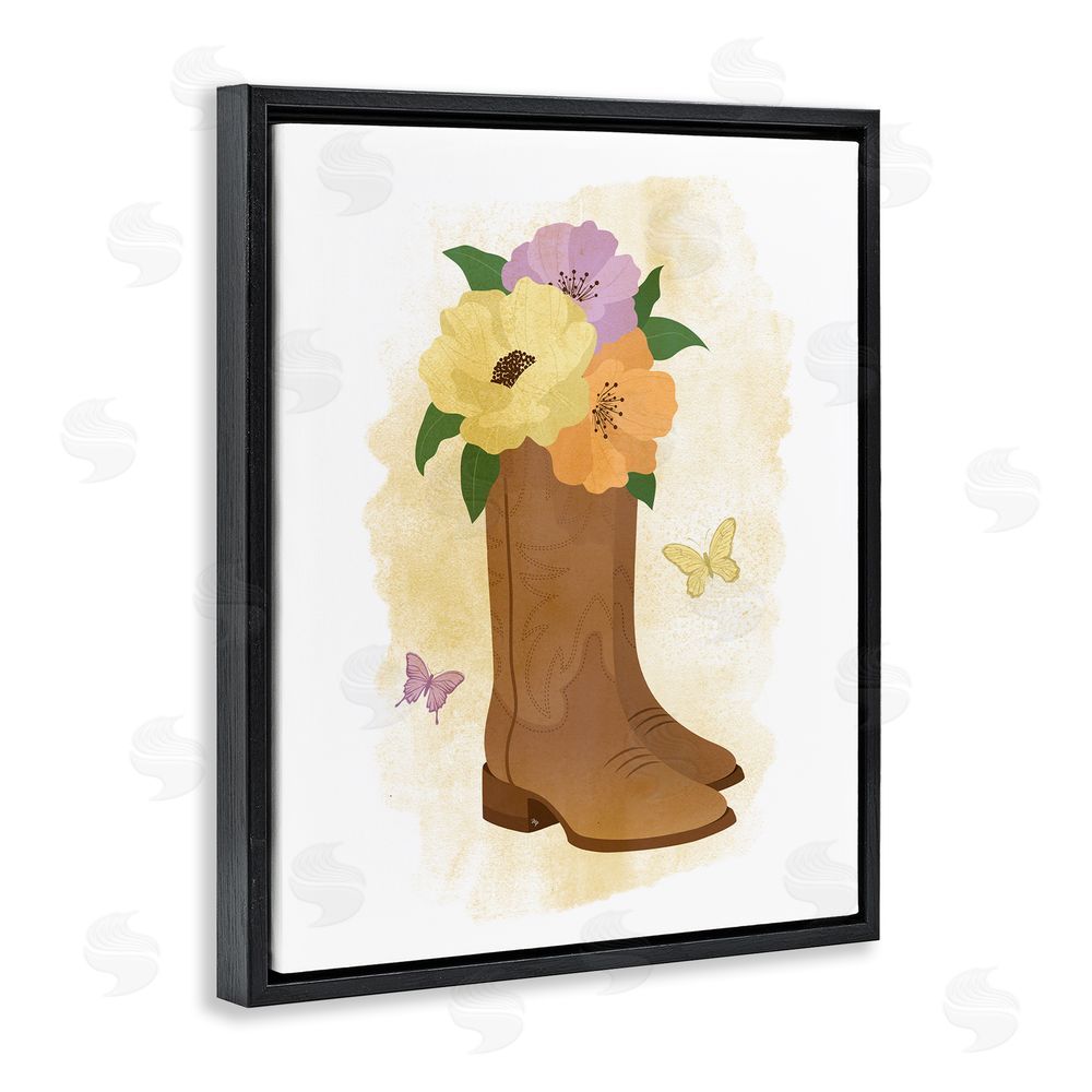 Martina Pavlova Blooming Country Boots Black Floating Frame Canvas Wall Art Print