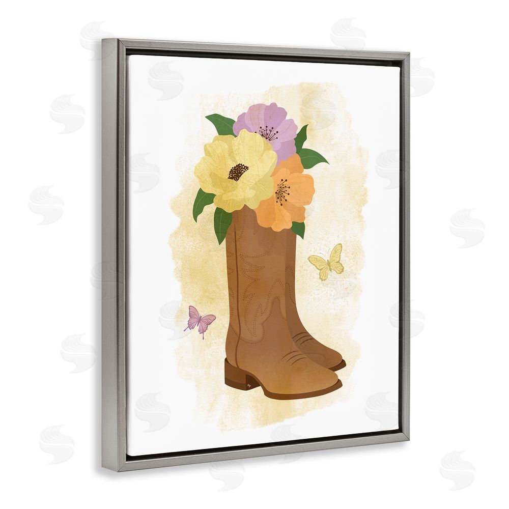 Martina Pavlova Blooming Country Boots Grey Floating Frame Canvas Wall Art Print