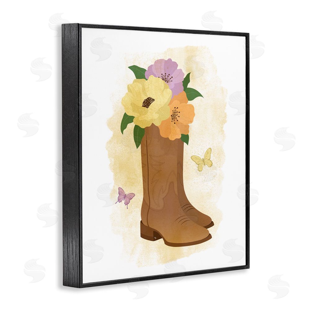 Martina Pavlova Blooming Country Boots Black Framed Giclee Wall Art Print