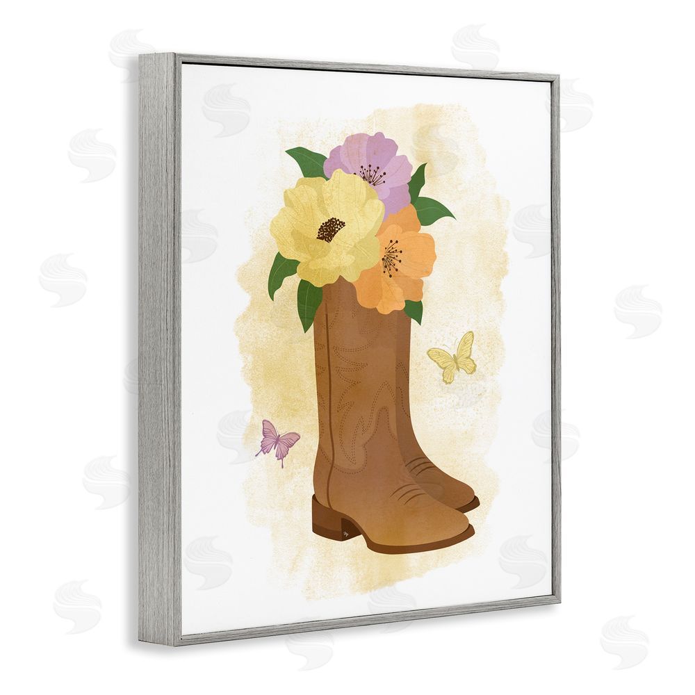 Martina Pavlova Blooming Country Boots Gray Framed Giclee Wall Art Print