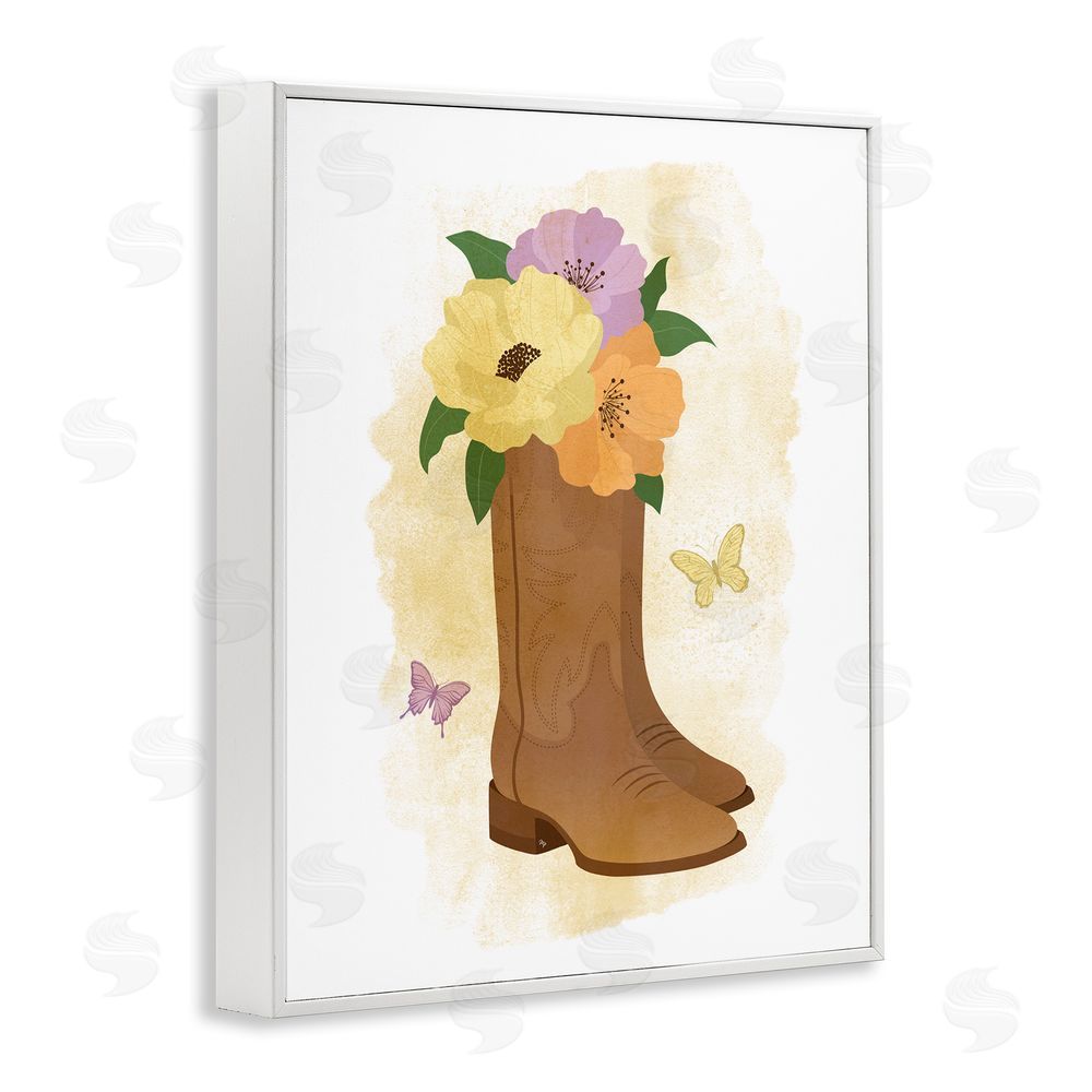 Martina Pavlova Blooming Country Boots White Framed Giclee Wall Art Print