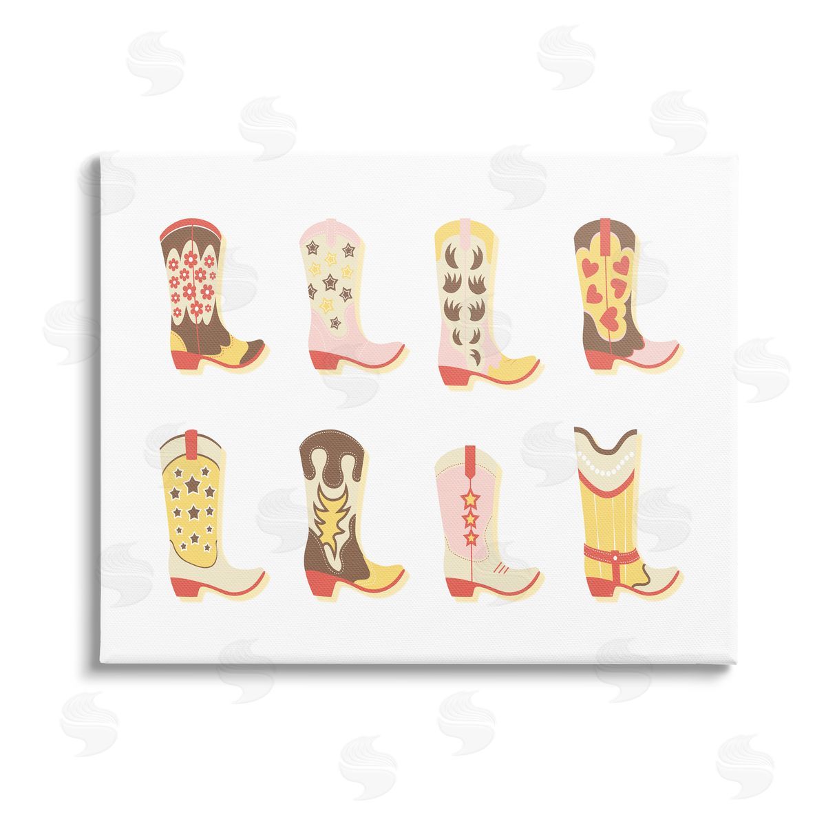 Martina Pavlova Neutral Patterned Cowboy Boots Stretched Canvas Wall Art Print