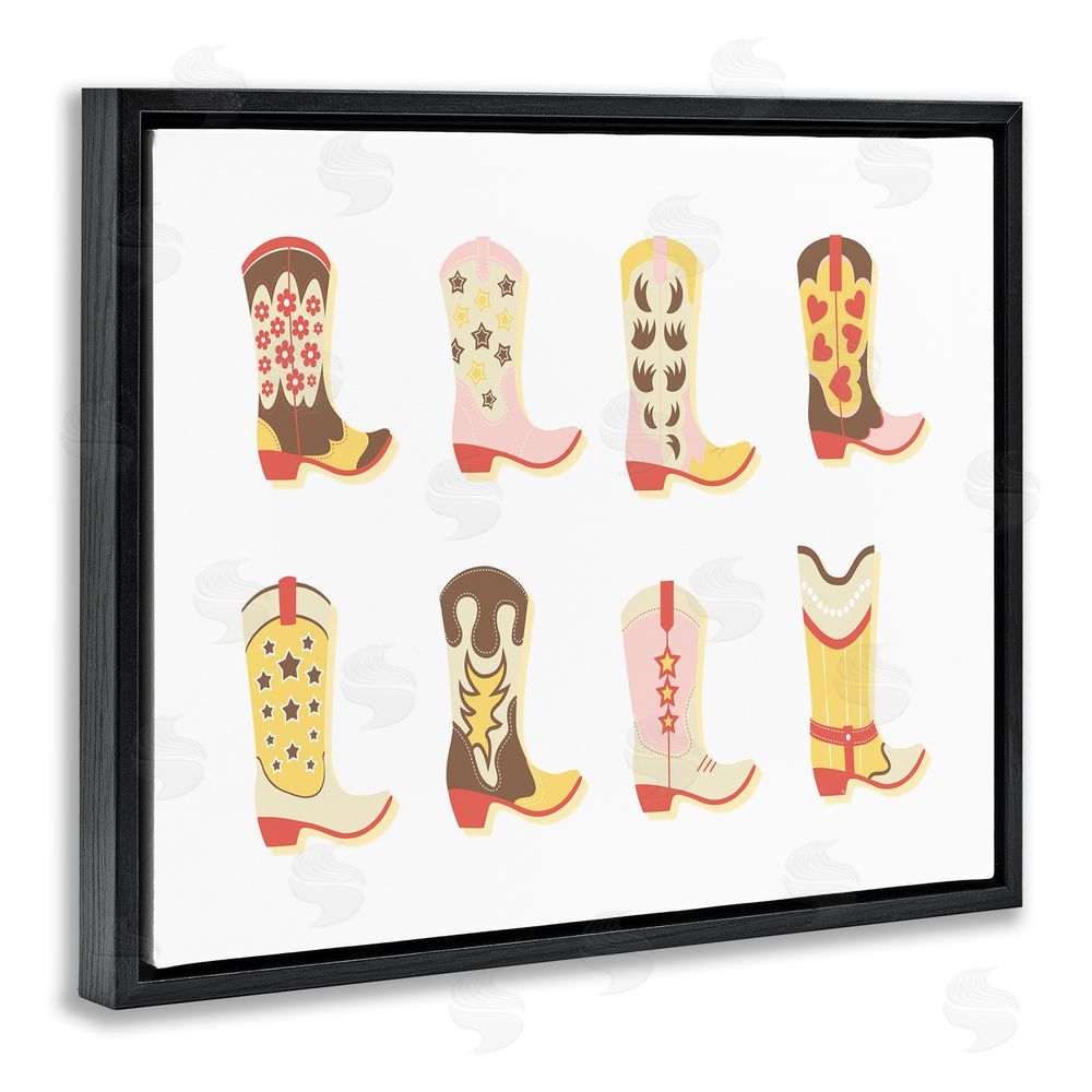 Martina Pavlova Neutral Patterned Cowboy Boots Black Floating Frame Canvas Wall Art Print