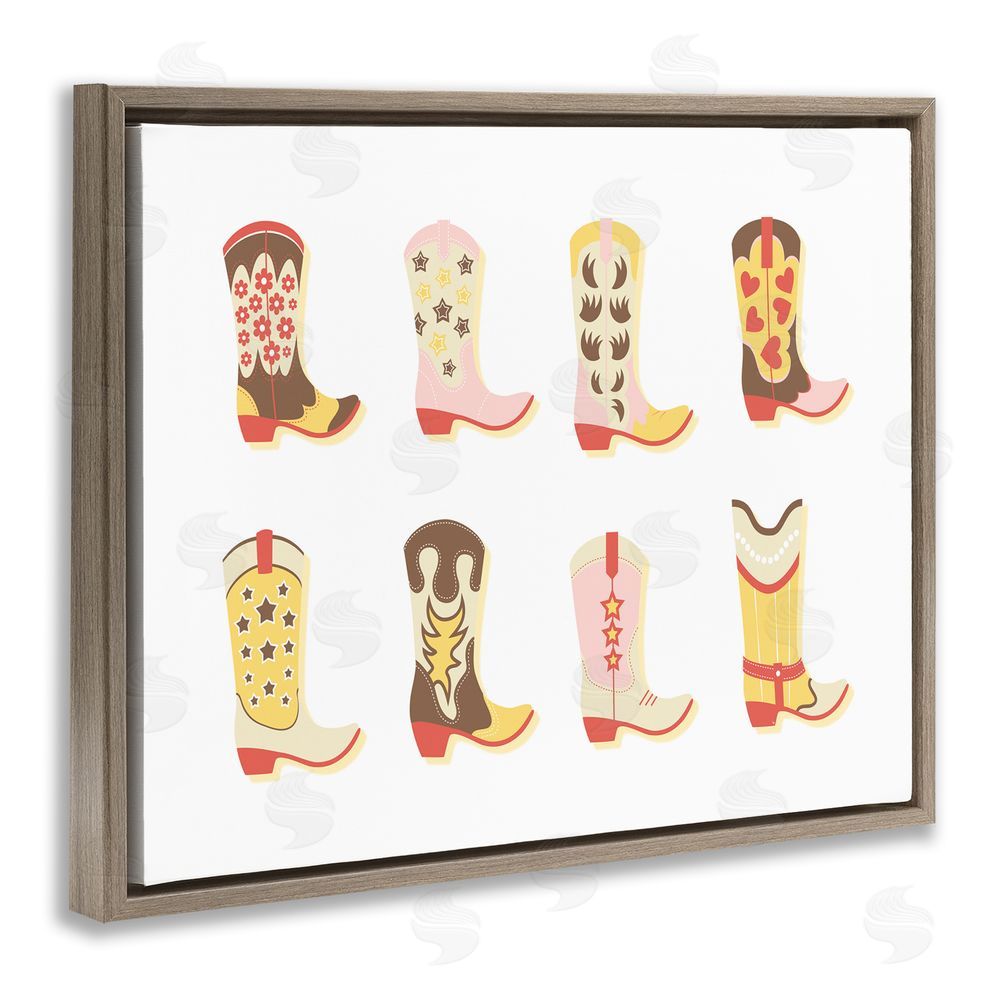 Martina Pavlova Neutral Patterned Cowboy Boots Brown Floating Frame Canvas Wall Art Print