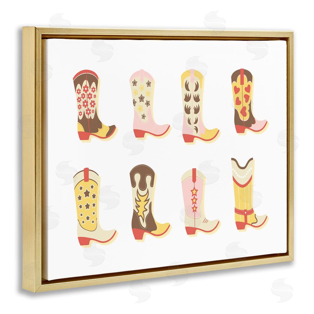 Martina Pavlova Neutral Patterned Cowboy Boots Gold Floating Frame Canvas Wall Art Print