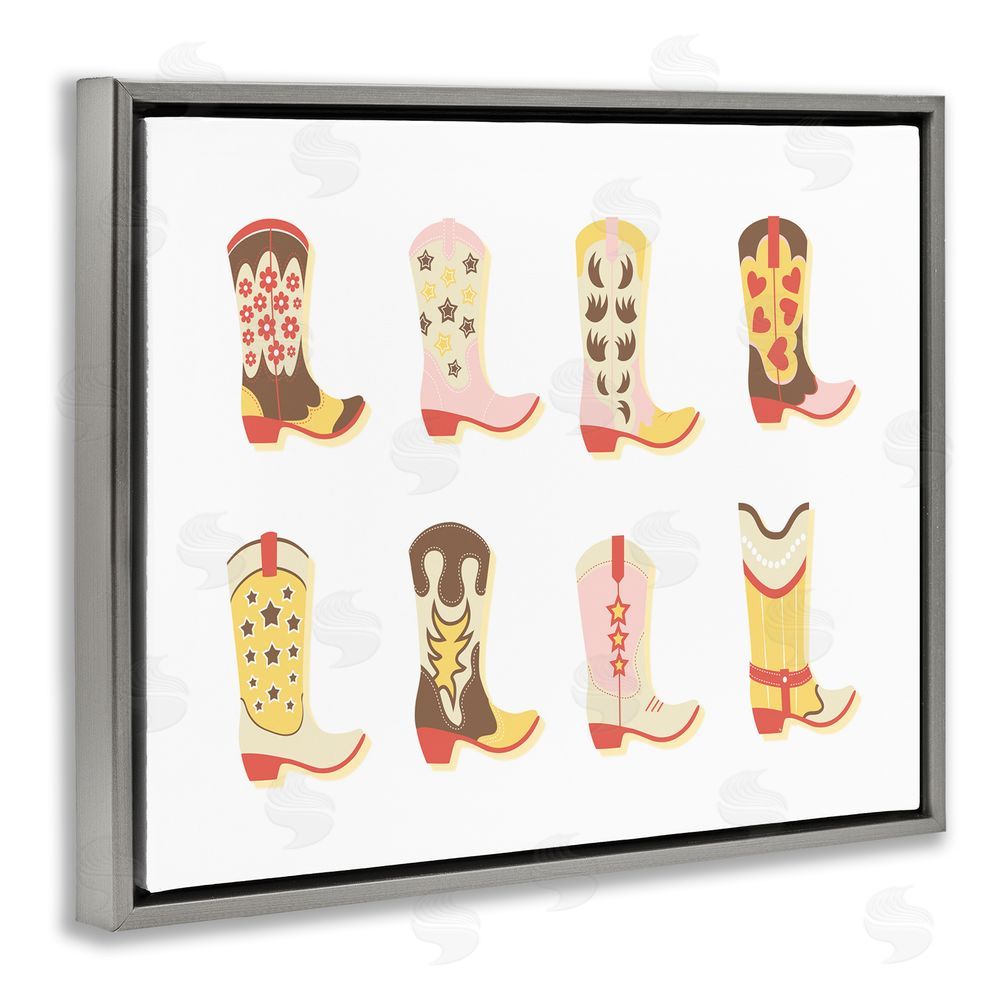 Martina Pavlova Neutral Patterned Cowboy Boots Grey Floating Frame Canvas Wall Art Print