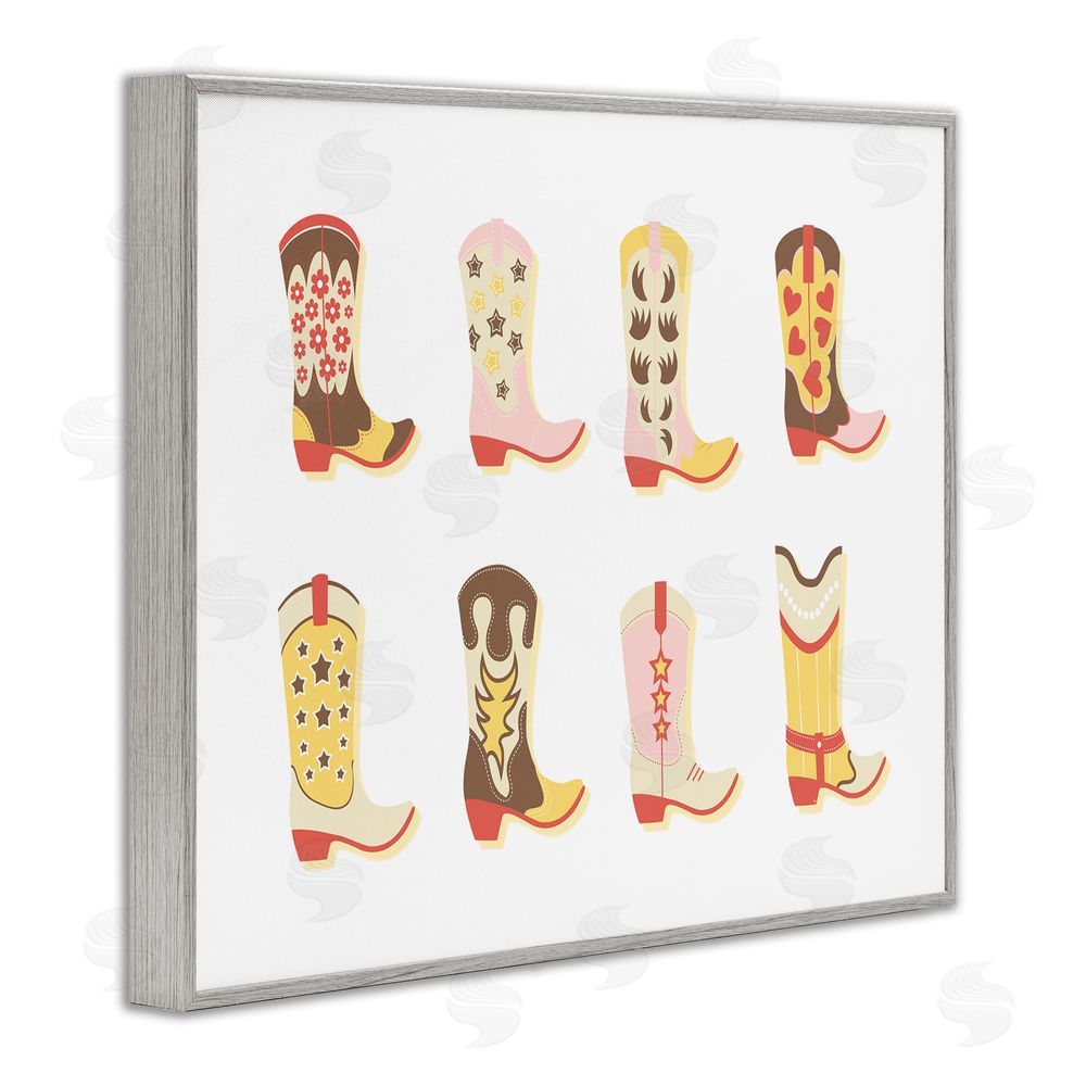 Martina Pavlova Neutral Patterned Cowboy Boots Gray Framed Giclee Wall Art Print