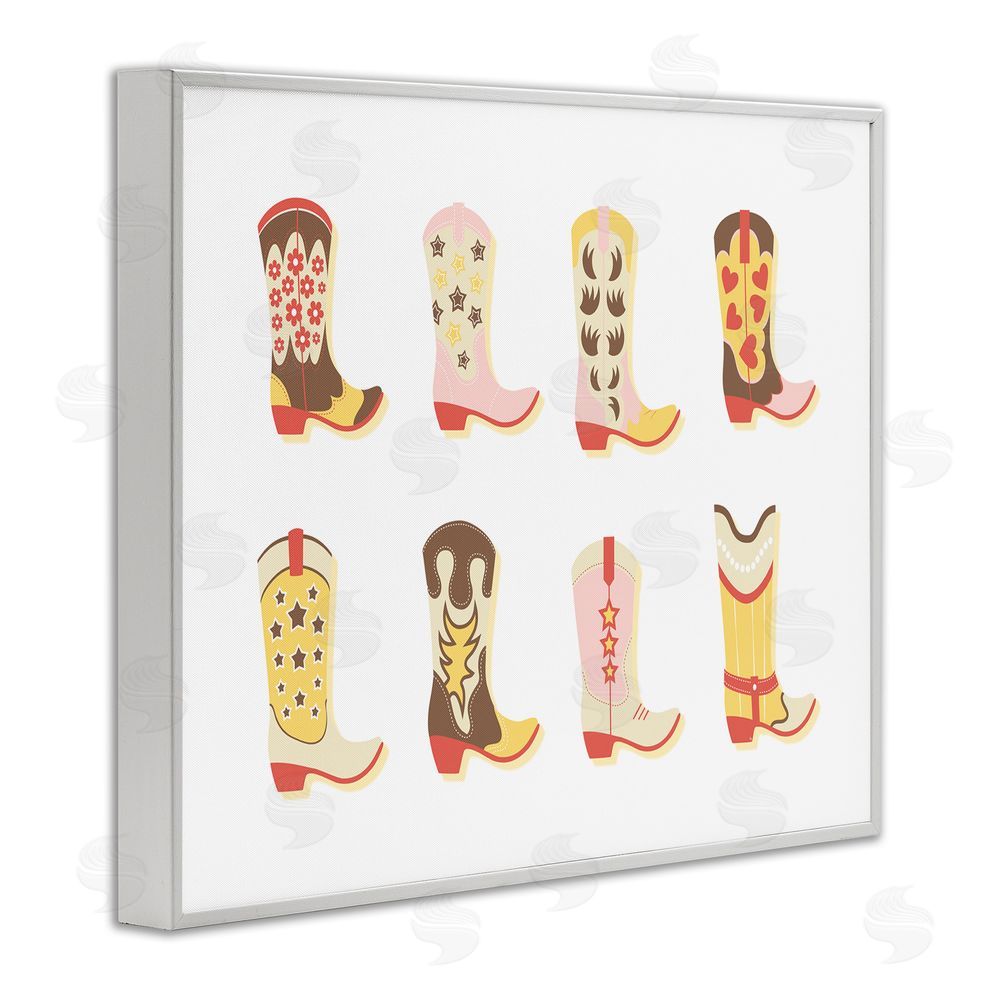 Martina Pavlova Neutral Patterned Cowboy Boots White Framed Giclee Wall Art Print
