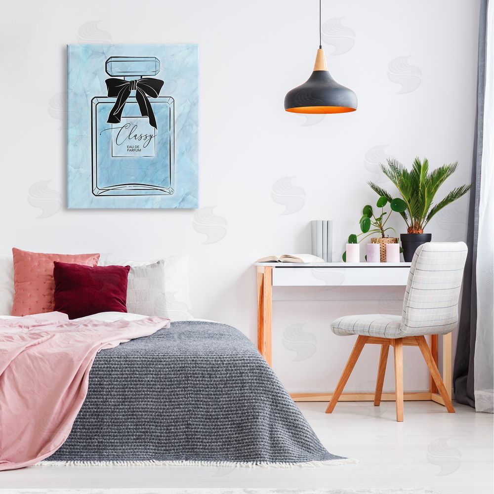Martina Pavlova Classy Blue Perfume Canvas Wall Art Print in Room