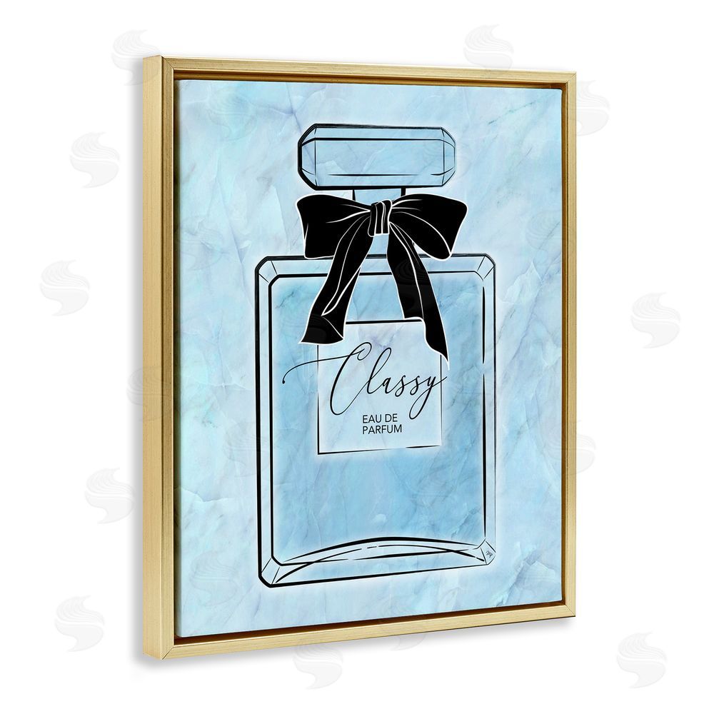 Martina Pavlova Classy Blue Perfume Gold Floating Frame Canvas Wall Art Print