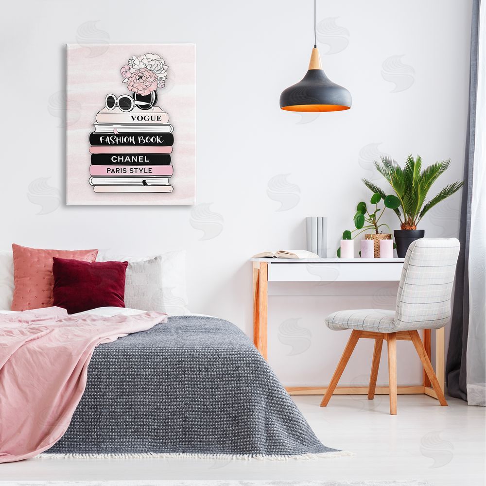 Martina Pavlova Pink Fashion Bookstack Canvas Wall Art Print in Room