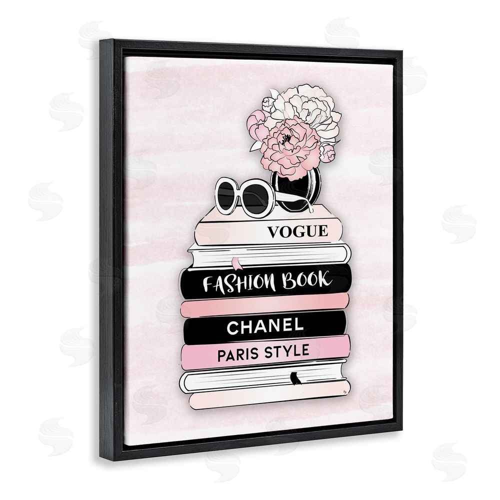 Martina Pavlova Pink Fashion Bookstack Black Floating Frame Canvas Wall Art Print