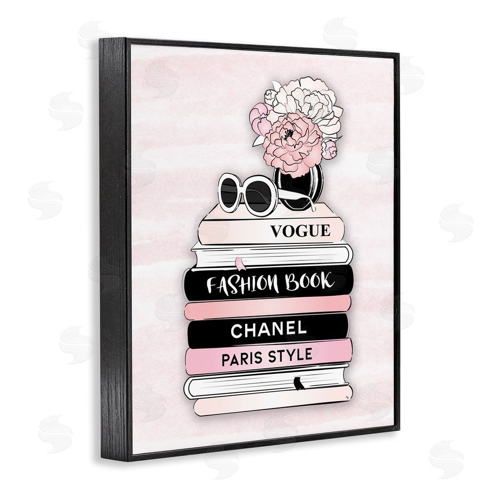 Martina Pavlova Pink Fashion Bookstack Black Framed Giclee Wall Art Print