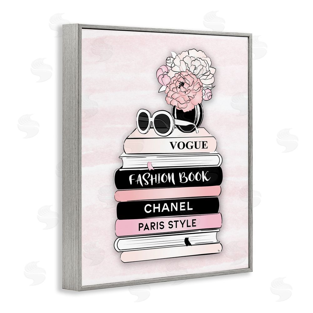 Martina Pavlova Pink Fashion Bookstack Gray Framed Giclee Wall Art Print