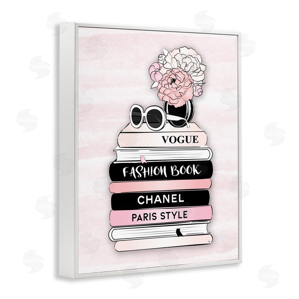 Martina Pavlova Pink Fashion Bookstack White Framed Giclee Wall Art Print