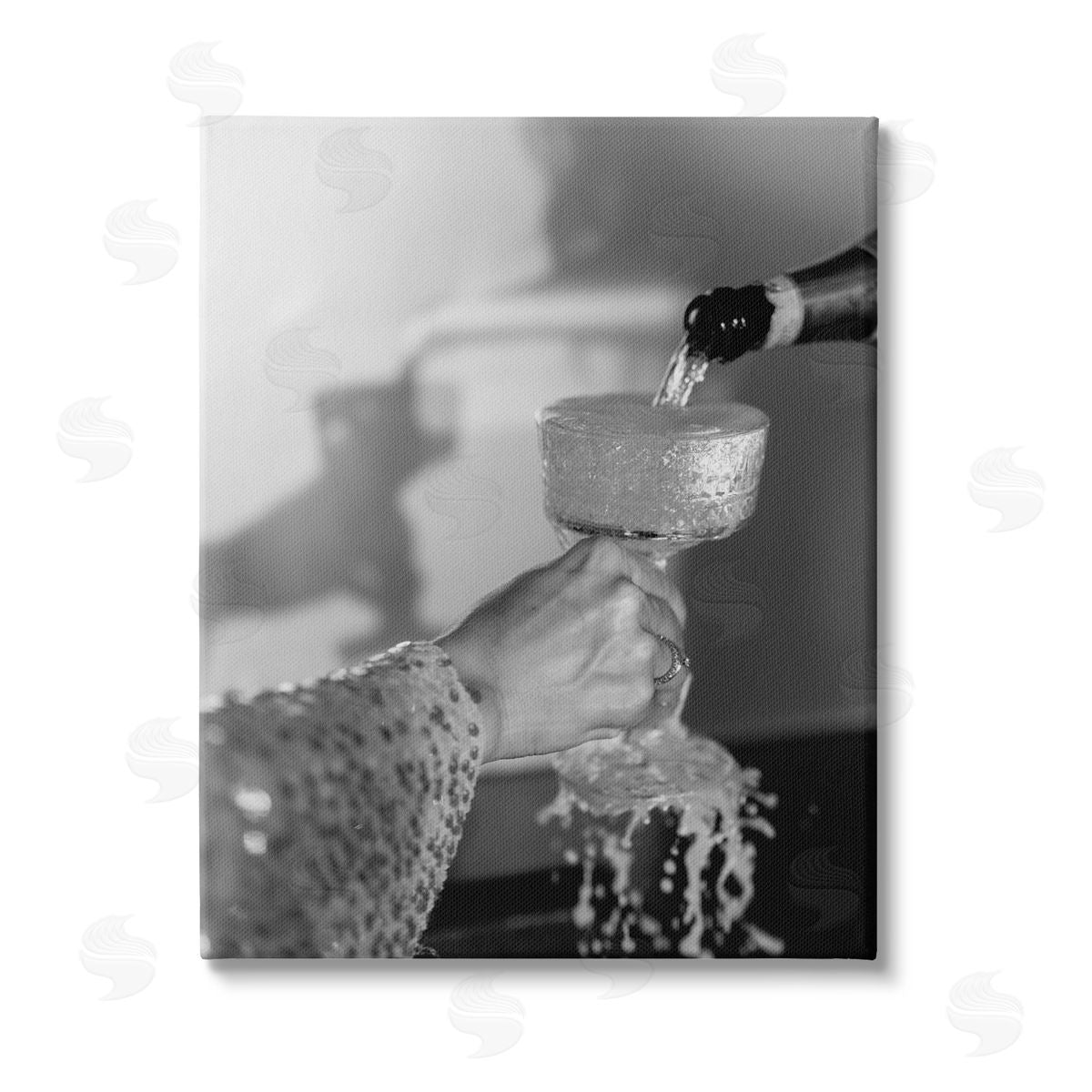 House of Lulu Classy Champagne Pour Splash Stretched Canvas Wall Art Print