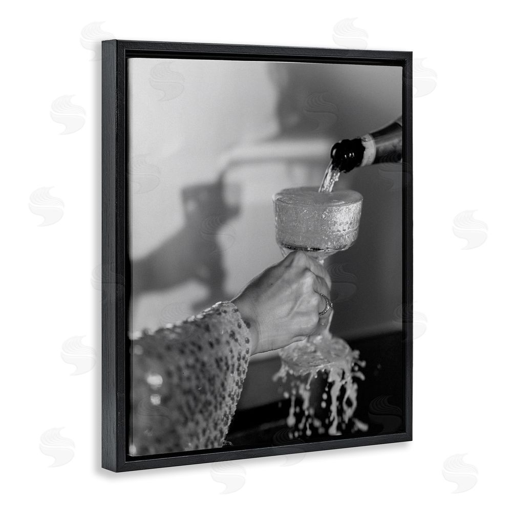 House of Lulu Classy Champagne Pour Splash Black Floating Frame Canvas Wall Art Print