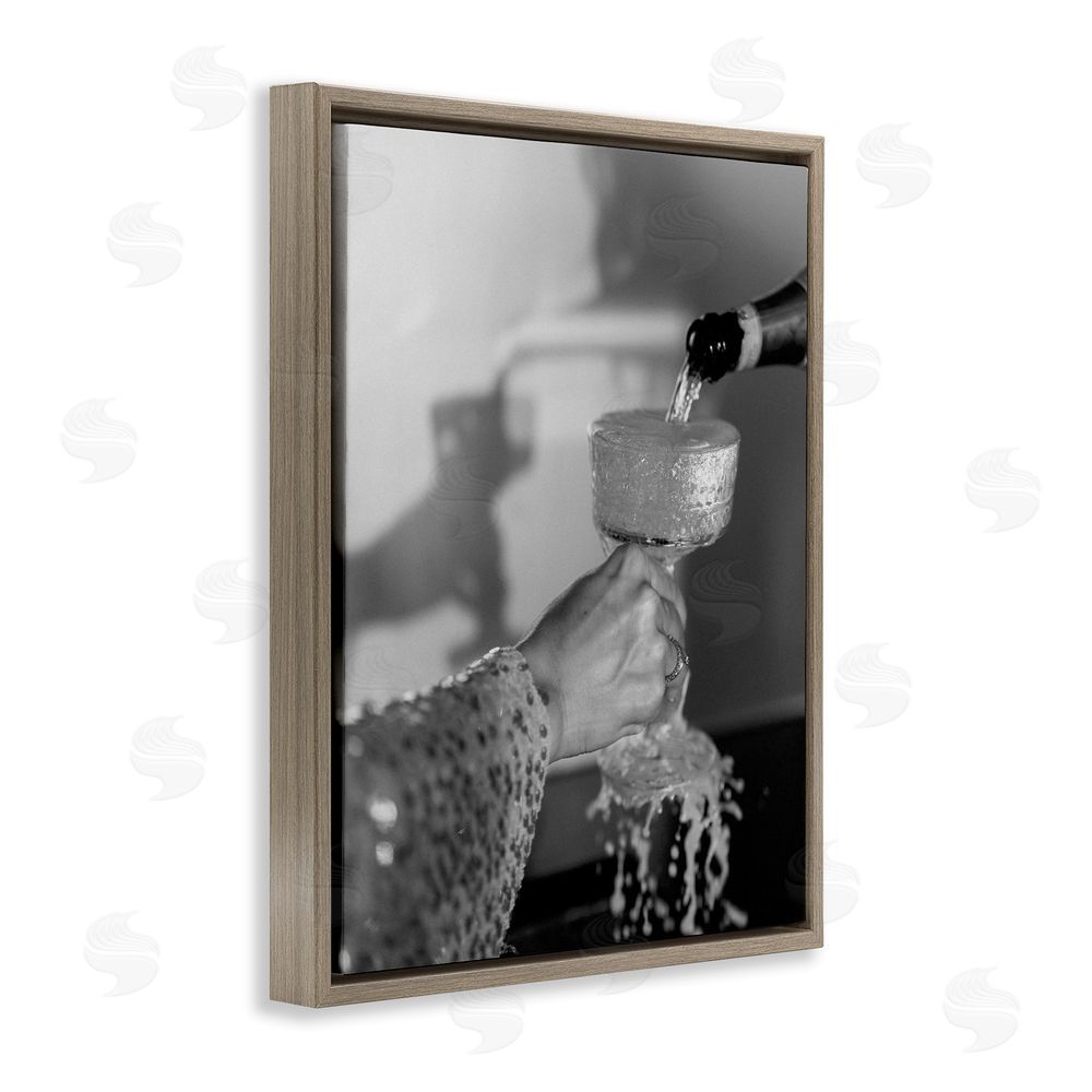 House of Lulu Classy Champagne Pour Splash Brown Floating Frame Canvas Wall Art Print