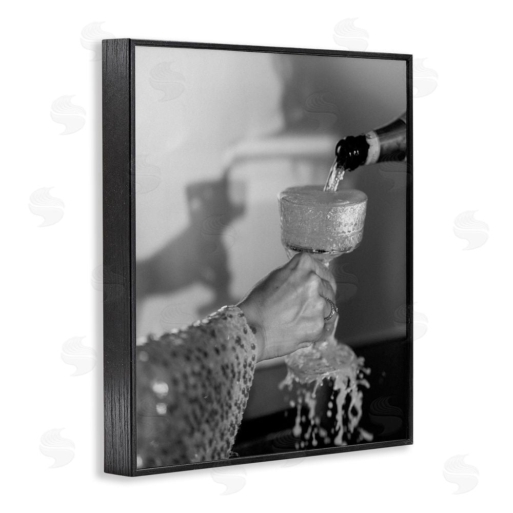 House of Lulu Classy Champagne Pour Splash Black Framed Giclee Wall Art Print