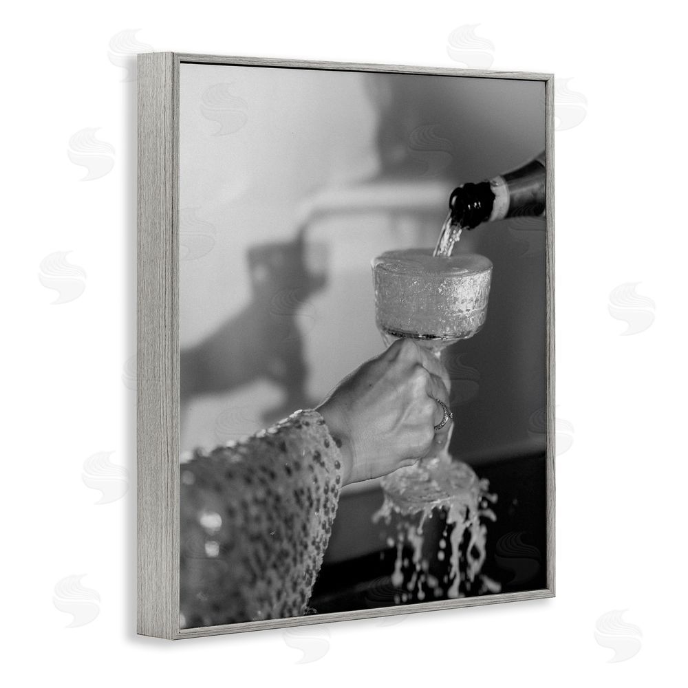 House of Lulu Classy Champagne Pour Splash Gray Framed Giclee Wall Art Print