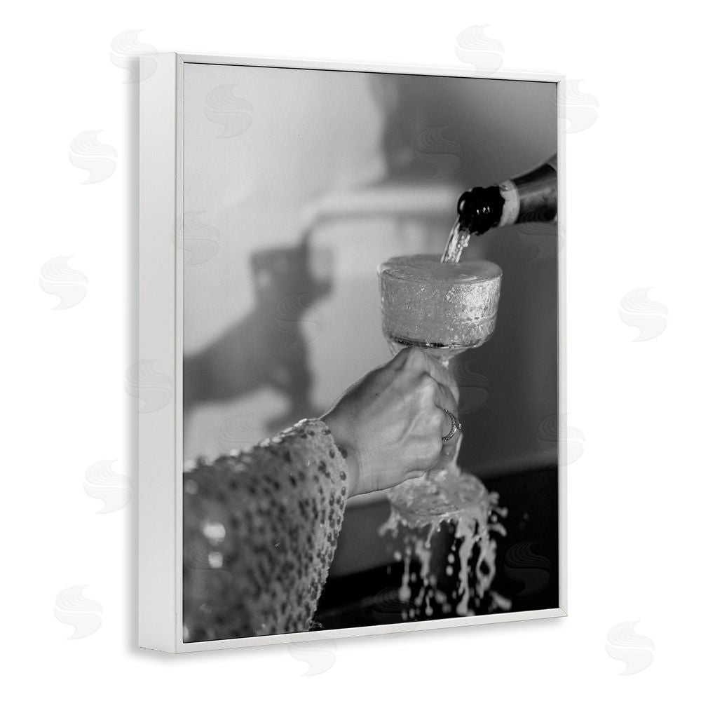 House of Lulu Classy Champagne Pour Splash White Framed Giclee Wall Art Print