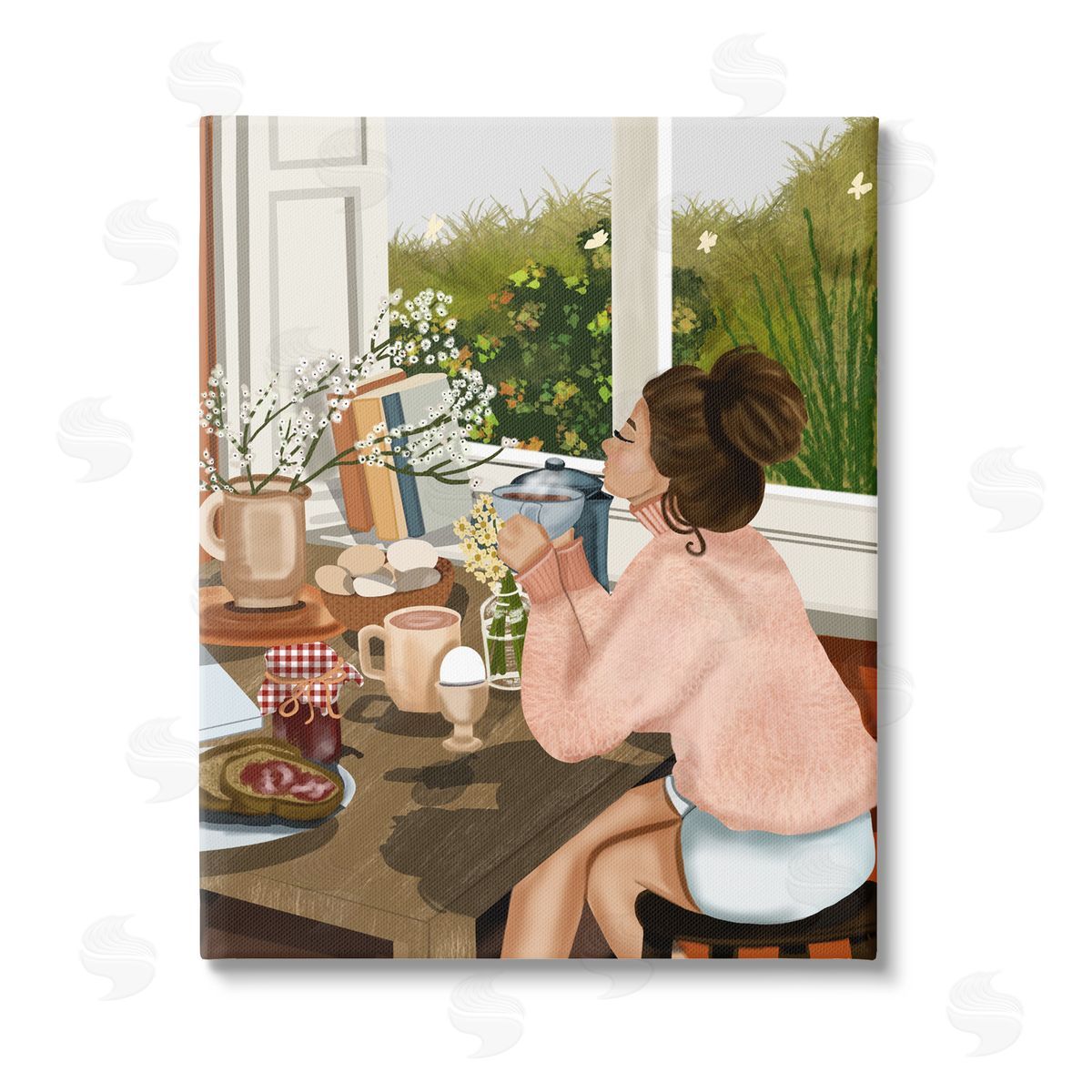 Saba Rauf Girl with Cozy Breakfast Stretched Canvas Wall Art Print
