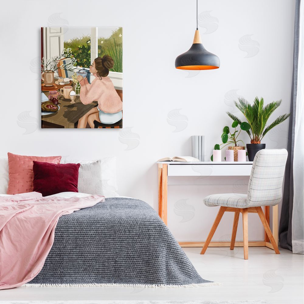 Saba Rauf Girl with Cozy Breakfast Canvas Wall Art Print in Room