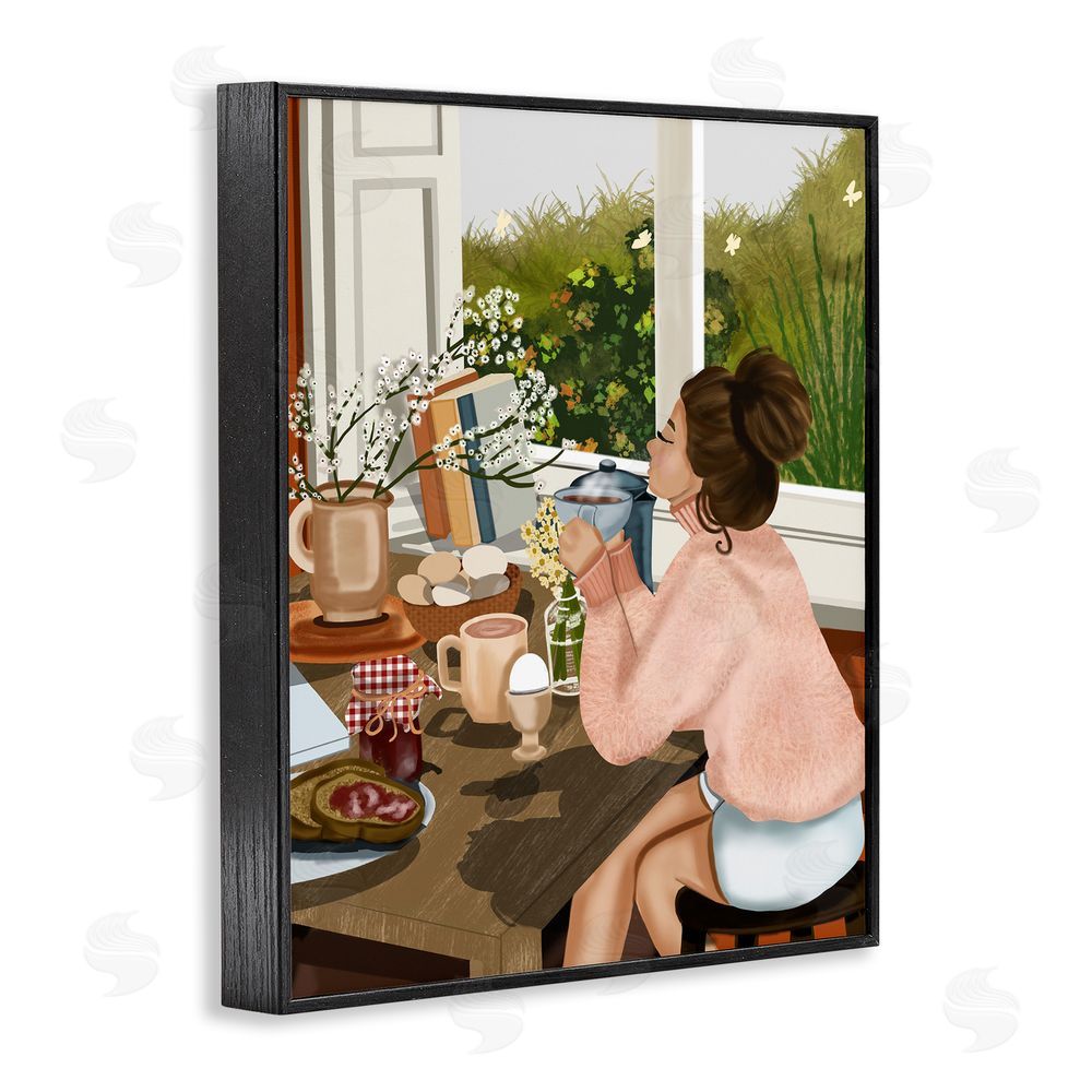 Saba Rauf Girl with Cozy Breakfast Black Framed Giclee Wall Art Print