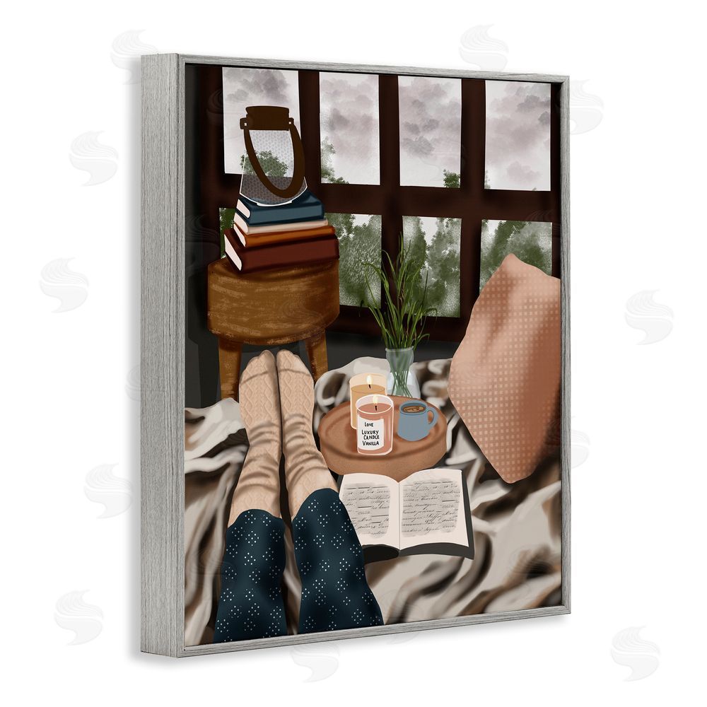 Saba Rauf Relaxing Reading in Bed Gray Framed Giclee Wall Art Print