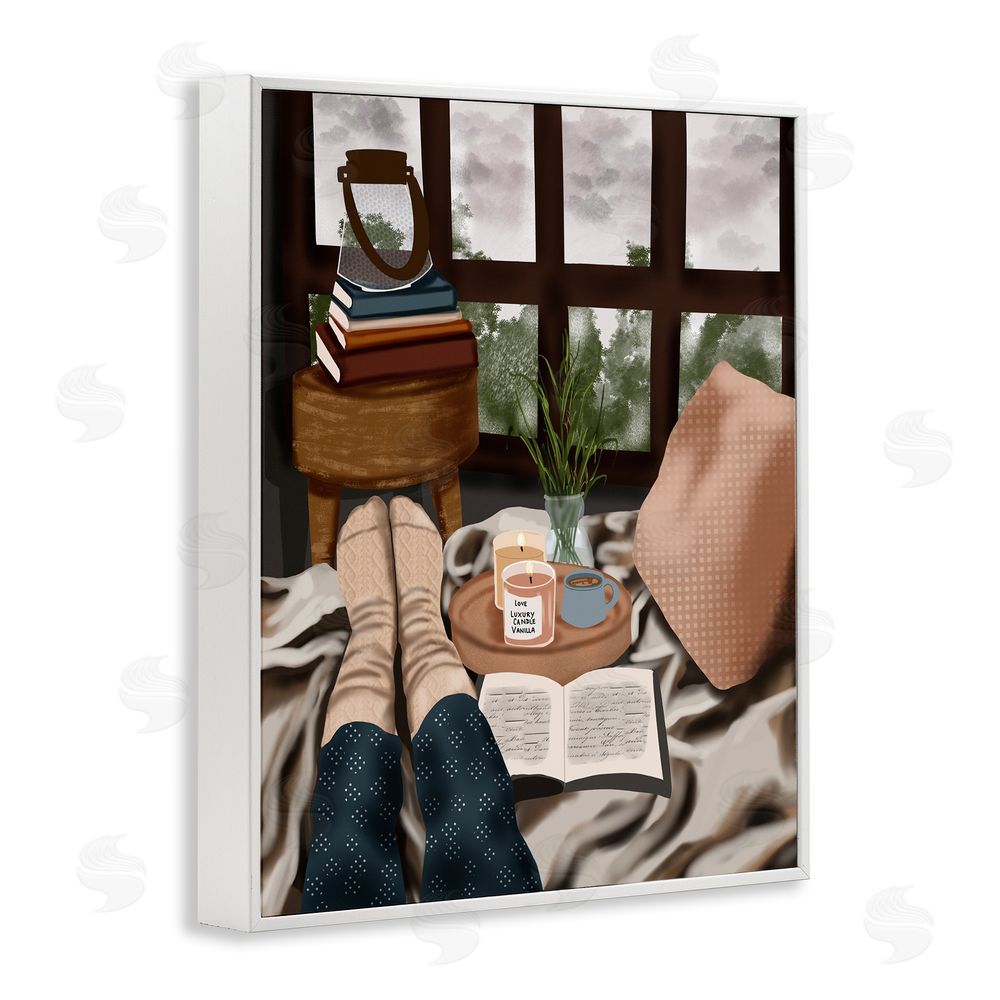 Saba Rauf Relaxing Reading in Bed White Framed Giclee Wall Art Print