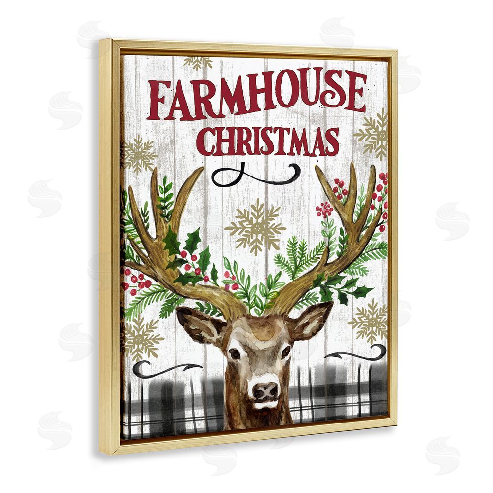 Elena Vladykina Farmhouse Christmas with Plaid Gold Floating Frame Canvas Wall Art Print