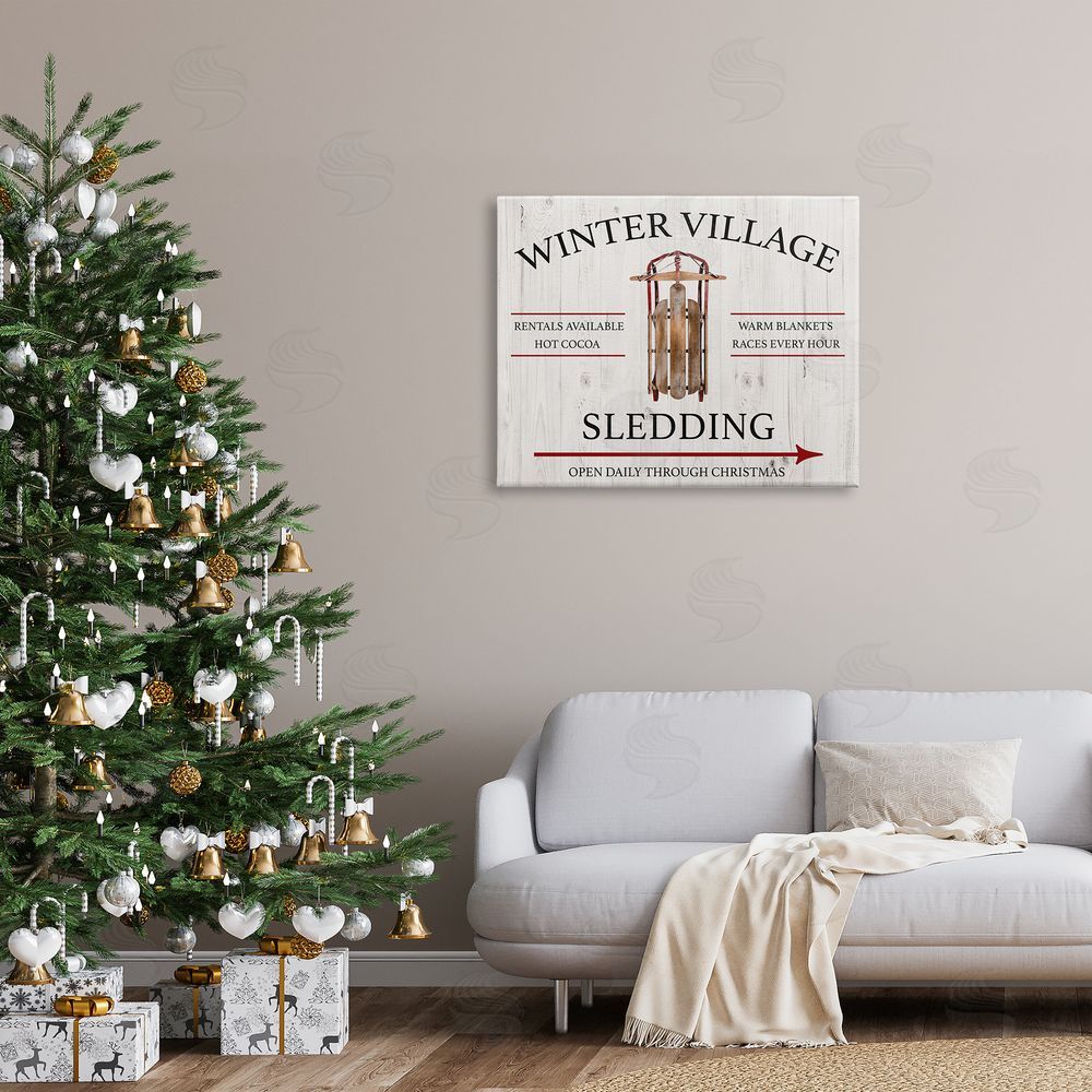 Conrad Knutsen Winter Village Sledding Canvas Wall Art Print in Room