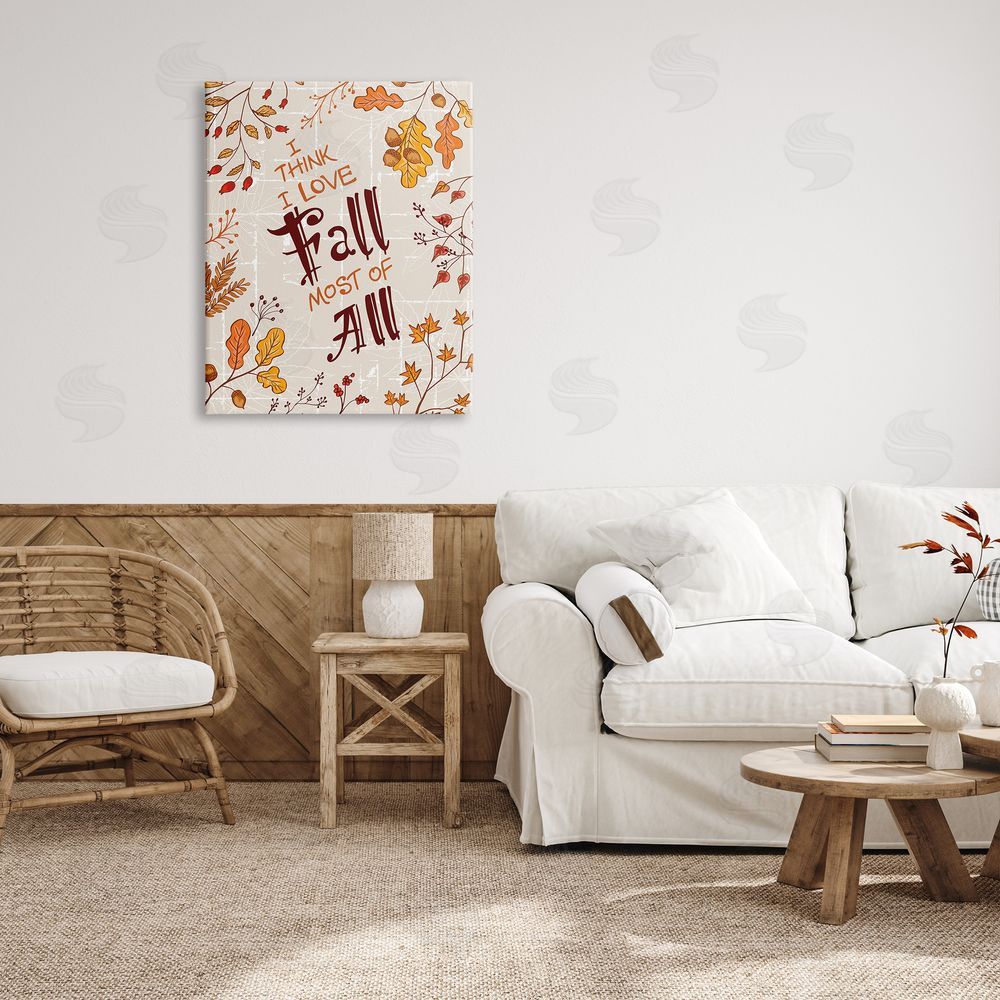 Diane Labombarbe Love Fall Leaf Border Canvas Wall Art Print in Room