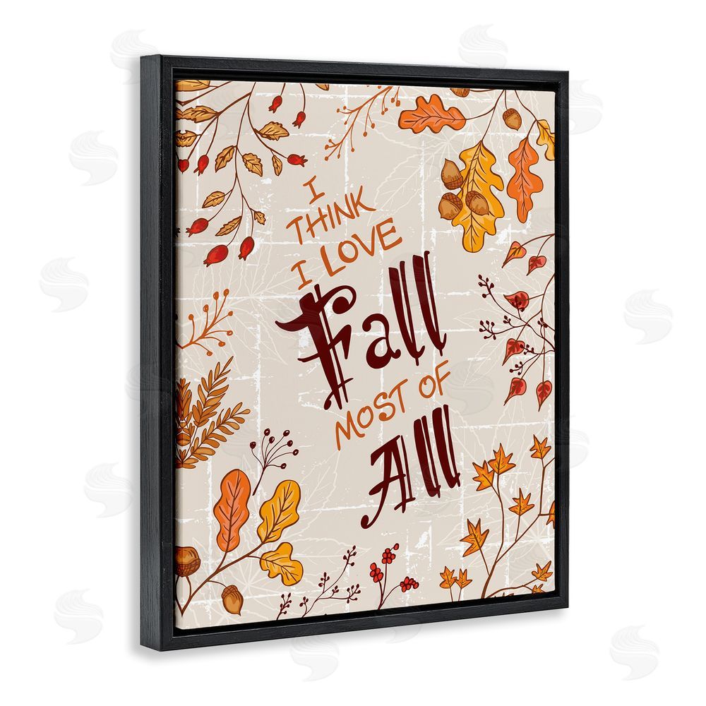 Diane Labombarbe Love Fall Leaf Border Black Floating Frame Canvas Wall Art Print