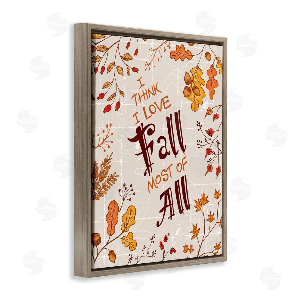 Diane Labombarbe Love Fall Leaf Border Brown Floating Frame Canvas Wall Art Print