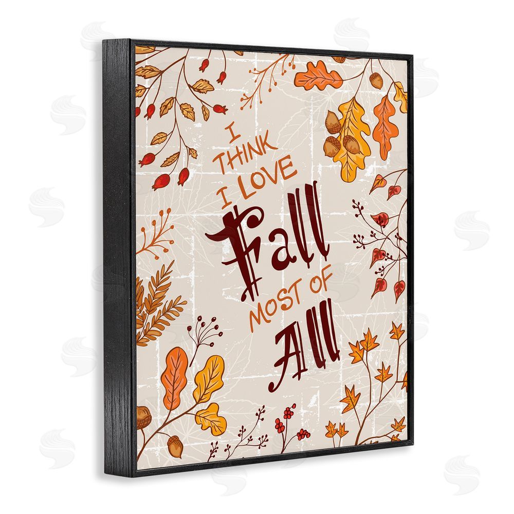 Diane Labombarbe Love Fall Leaf Border Black Framed Giclee Wall Art Print