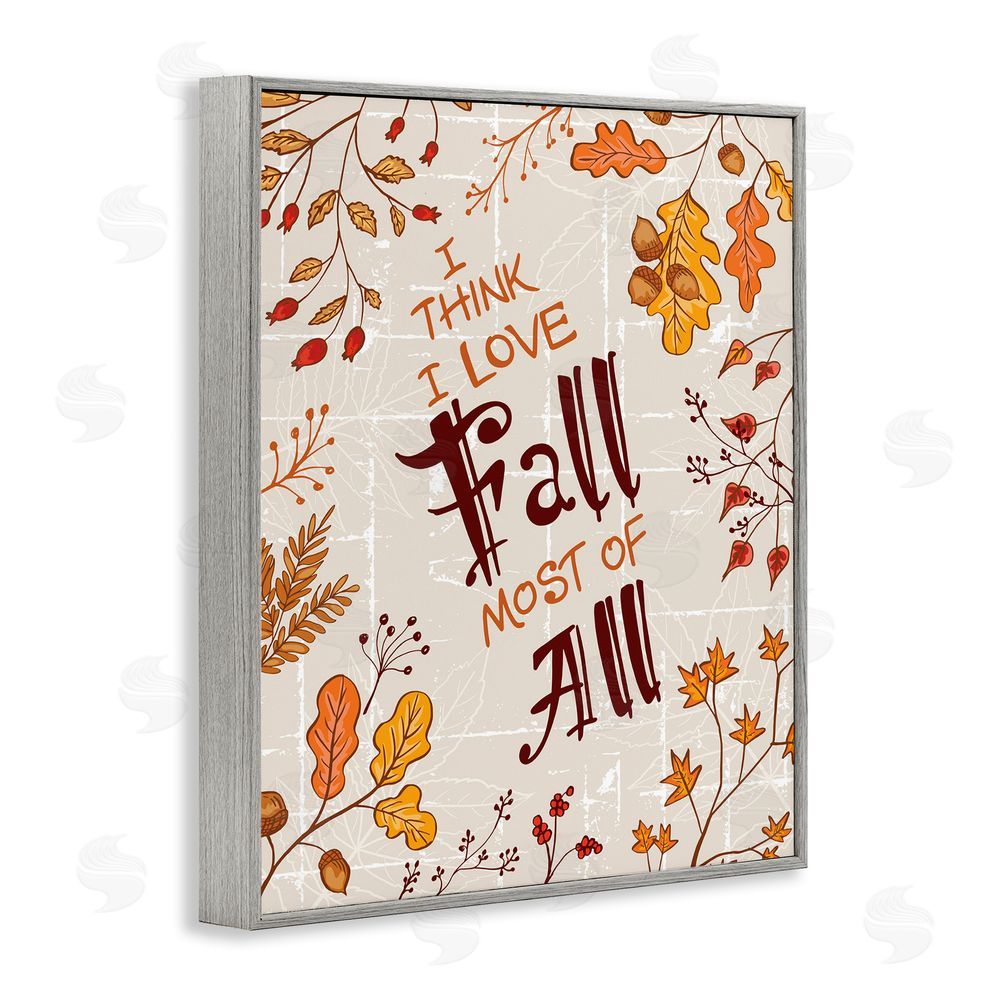 Diane Labombarbe Love Fall Leaf Border Gray Framed Giclee Wall Art Print