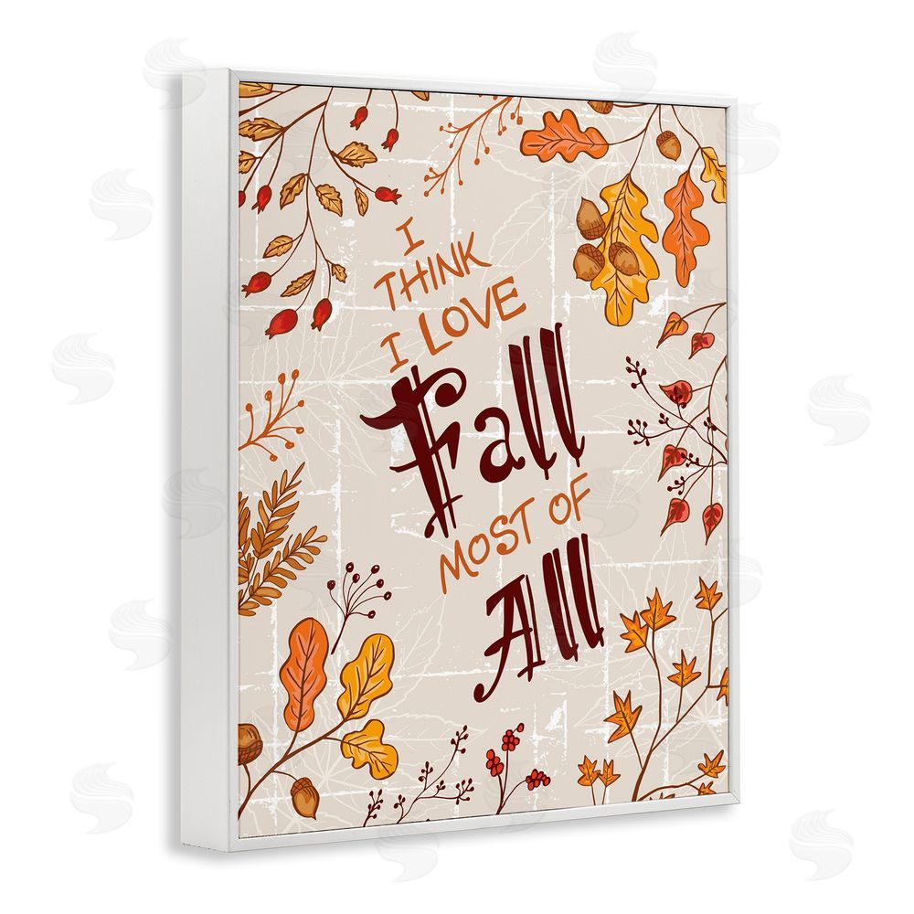 Diane Labombarbe Love Fall Leaf Border White Framed Giclee Wall Art Print