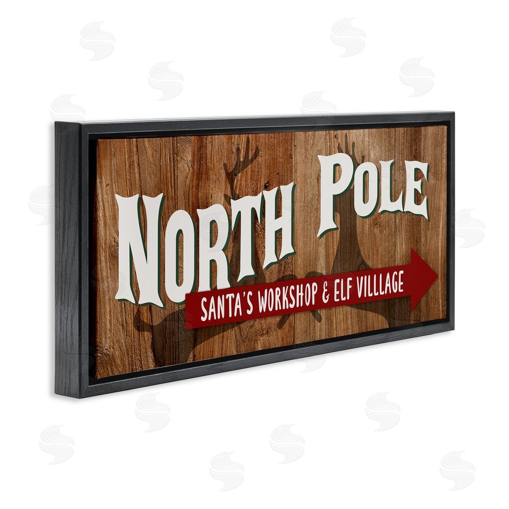 Kim Allen Rustic North Pole with Arrow Black Floating Frame Canvas Wall Art Print