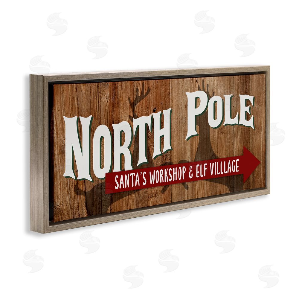 Kim Allen Rustic North Pole with Arrow Brown Floating Frame Canvas Wall Art Print