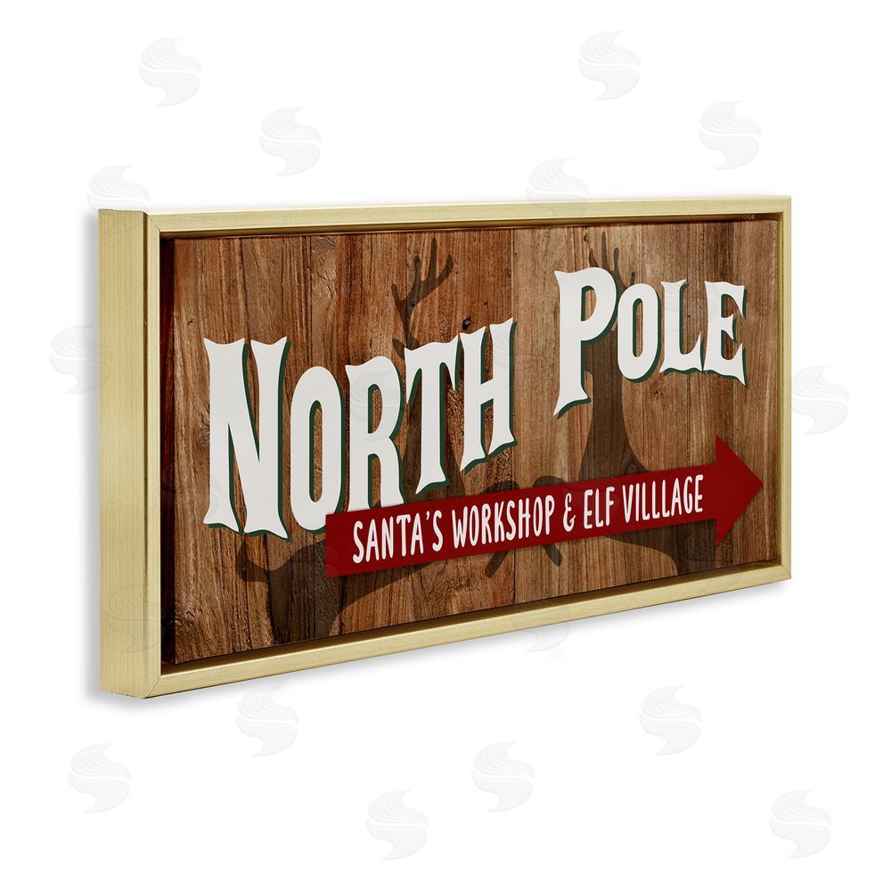 Kim Allen Rustic North Pole with Arrow Gold Floating Frame Canvas Wall Art Print