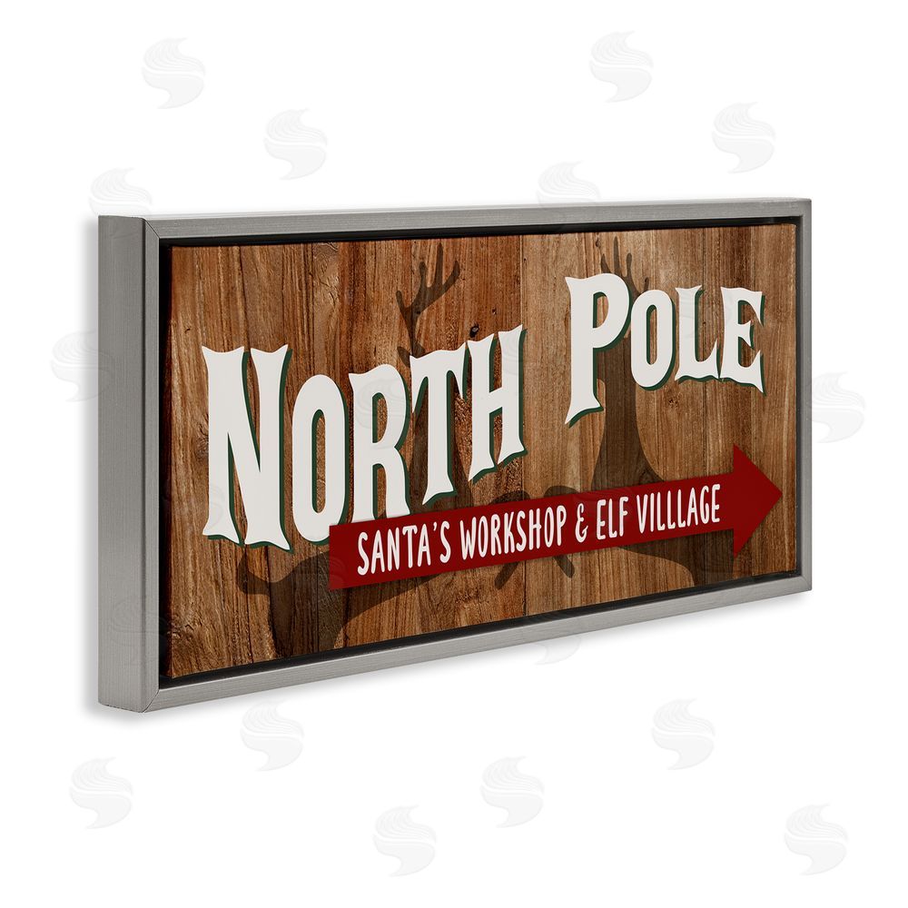 Kim Allen Rustic North Pole with Arrow Grey Floating Frame Canvas Wall Art Print