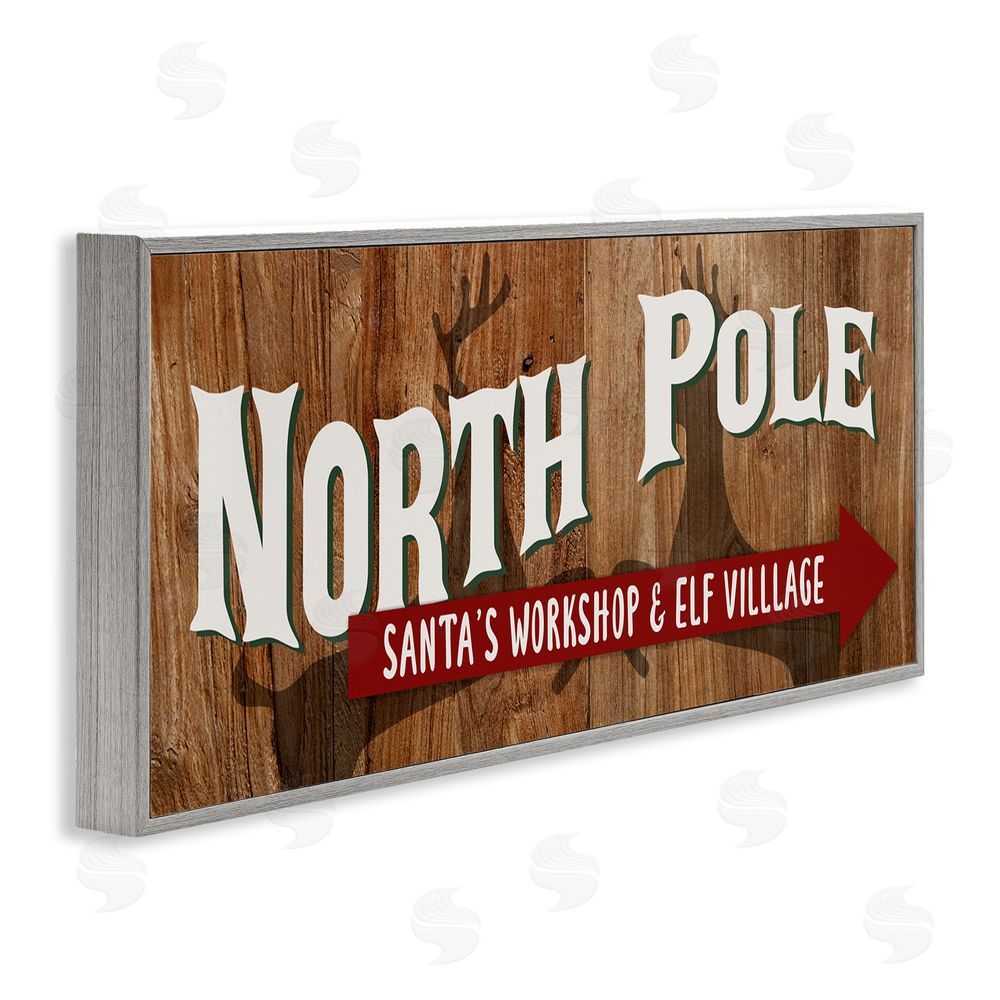 Kim Allen Rustic North Pole with Arrow Gray Framed Giclee Wall Art Print